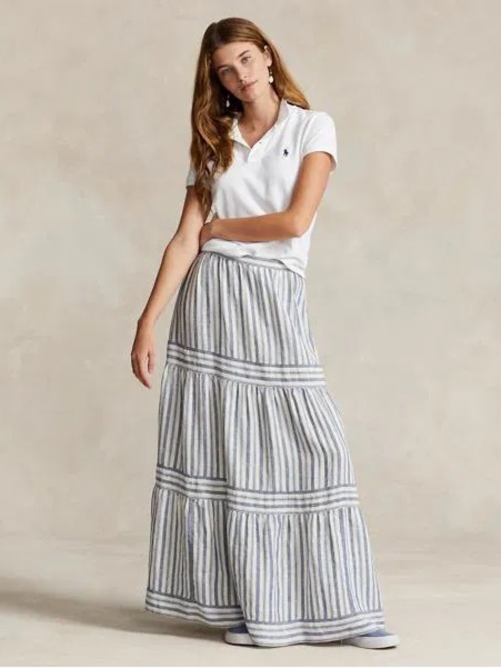 💙💙💙 POLO RALPH LAUREN
Striped Tiered A-Line Linen Skirt Size L